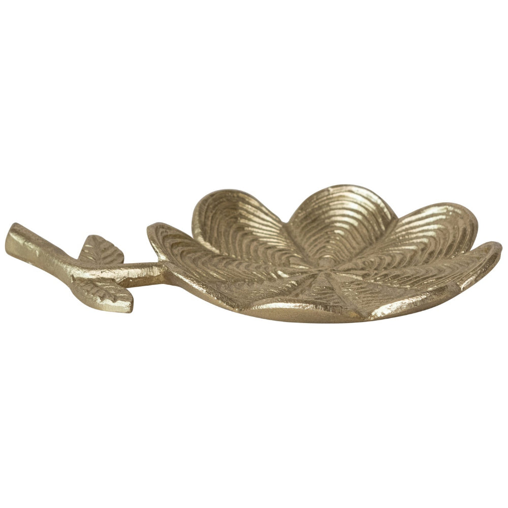 Gold-Finished Cast Aluminum Flower Petal Dish - 6" x 8.5"