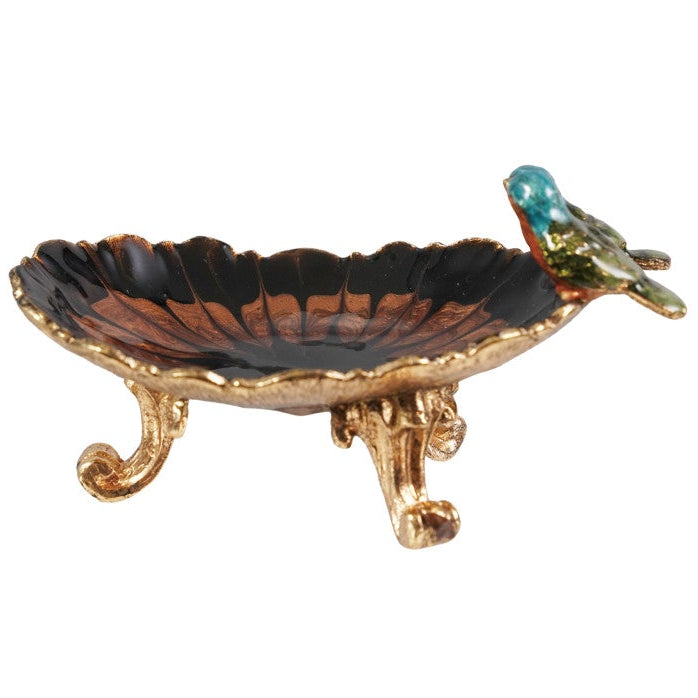 Enameled Gold-Trimmed Metal Lovebird Jewelry Dish - 4.25"