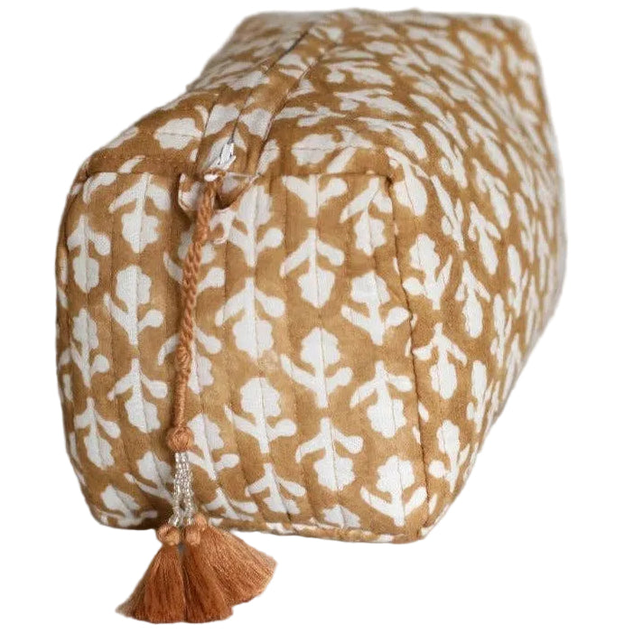 Pacific & Rose Block-Printed Quilted Cotton Cosmetic Bag