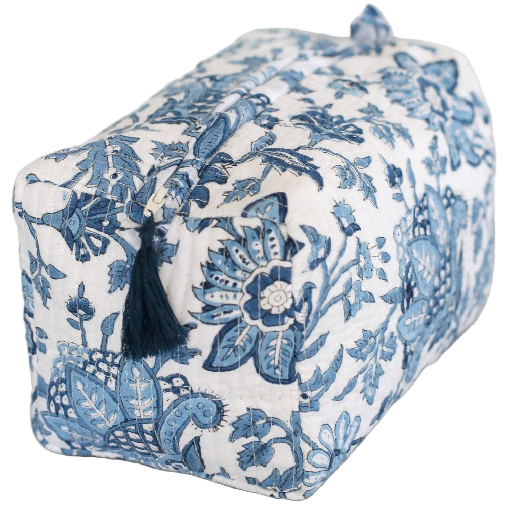 Pacific & Rose Block-Printed Quilted Cotton Cosmetic Bag