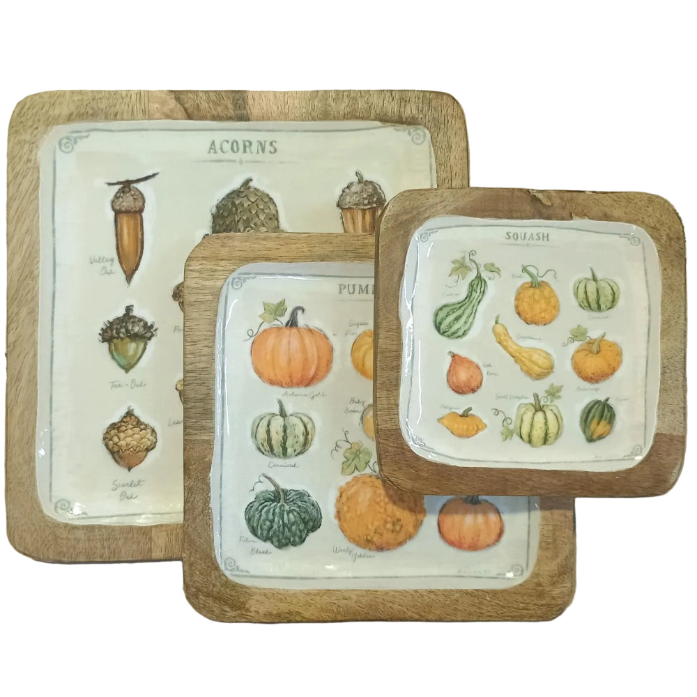 CO-OP Enameled Square Mango Wood Trays - 6" to 10"