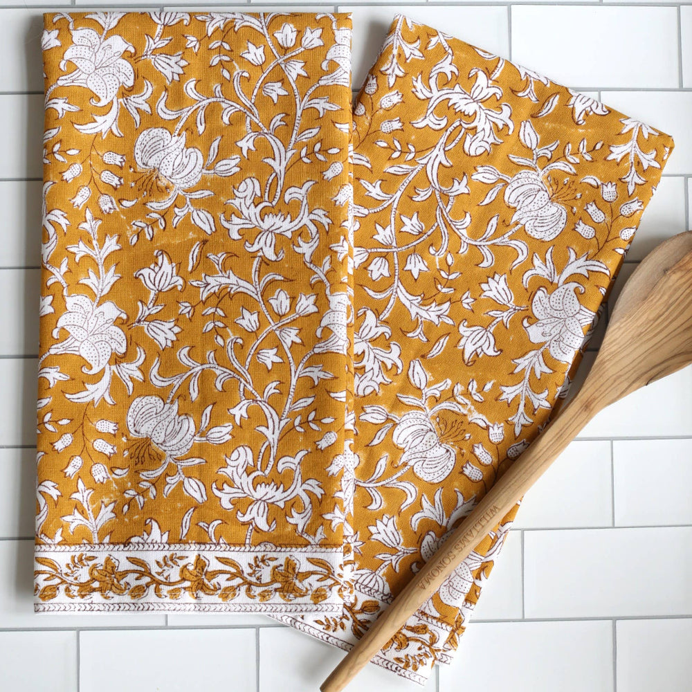 Pacific & Rose Block-Printed Cotton Kitchen Towels - 2 pc.