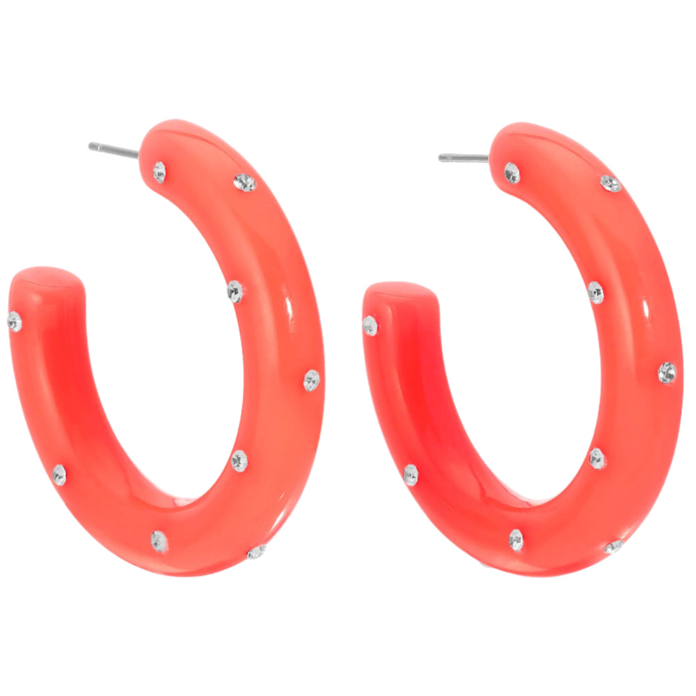 Splendid Iris Resin Rhinestone Hoop Earrings