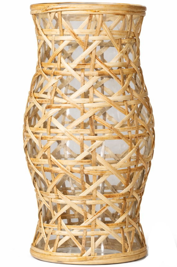Enchanted Home Woven Cane Acrylic Hurricane Candle Holder - 18"