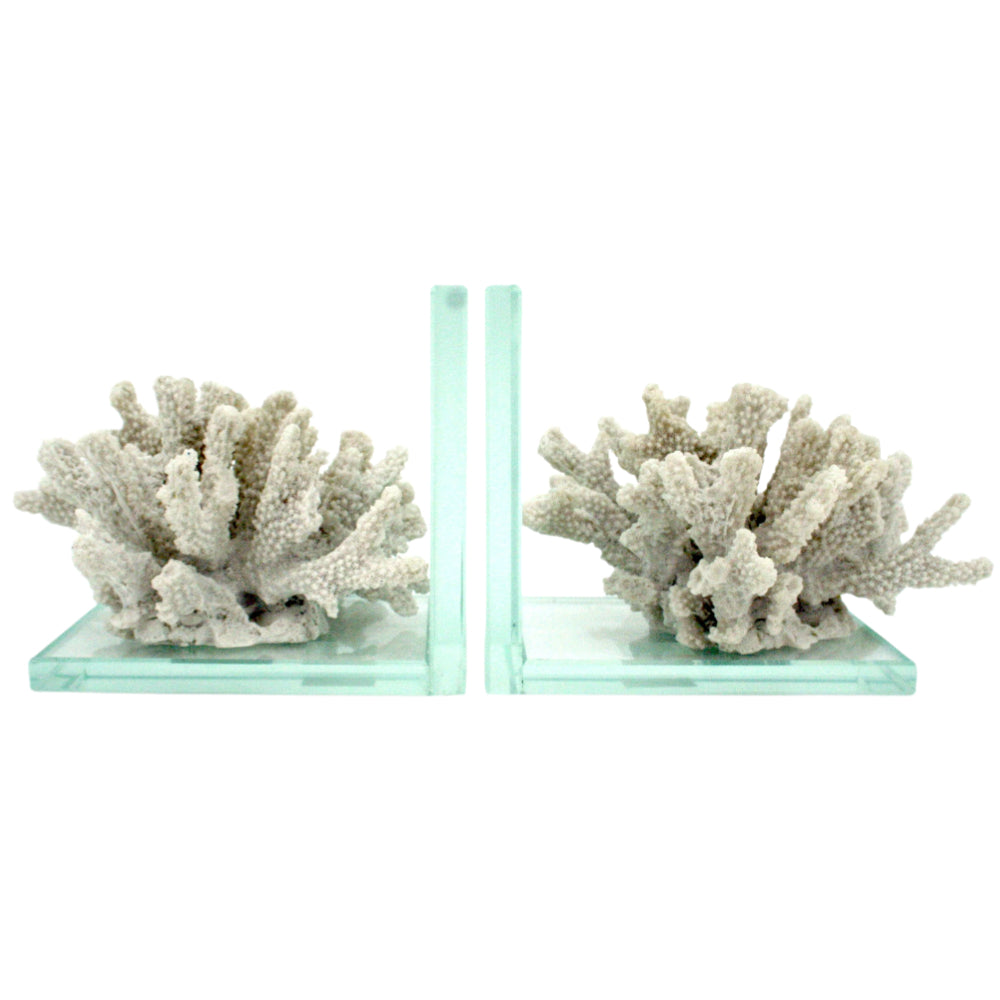 Modern Coastal White Coral Glass Bookends - 2 pc.