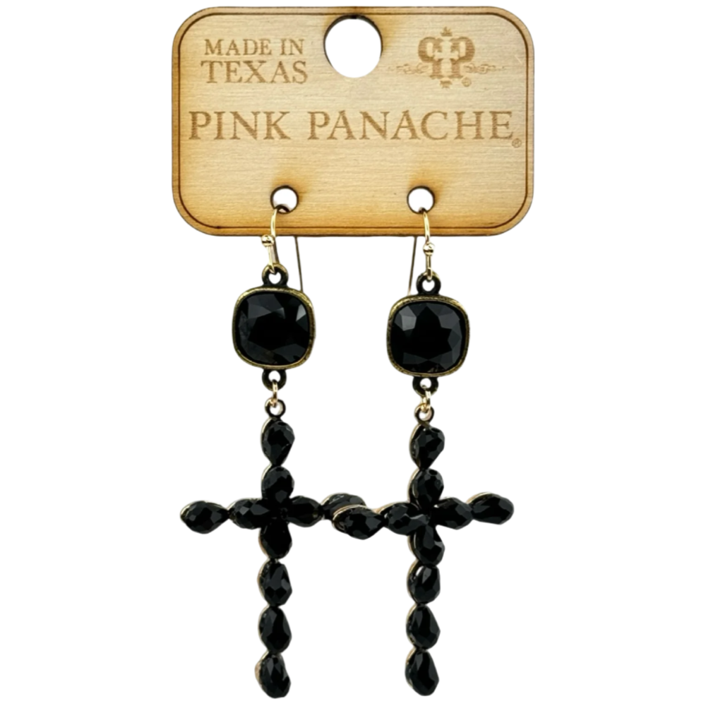 Pink Panache Faceted Teardrop Bead Cross Earrings