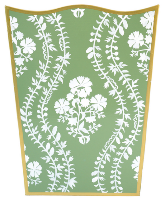 Enchanted Home Green & Gold Metal Chinoiserie Wastebasket - 12"
