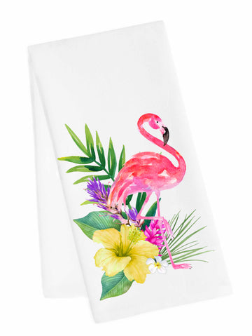 Hibiscus Flamingo Tea Towel