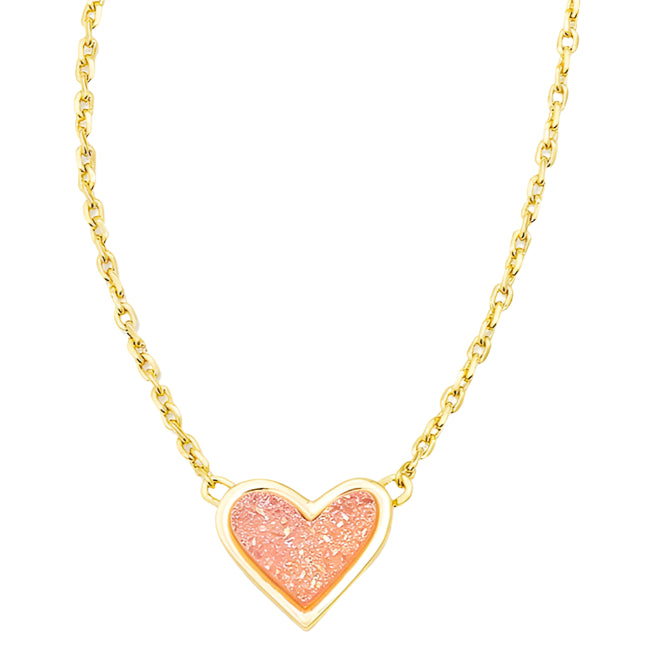 Kendra Scott Framed Ari Heart Gold Pendant Necklace Light Pink Drusy