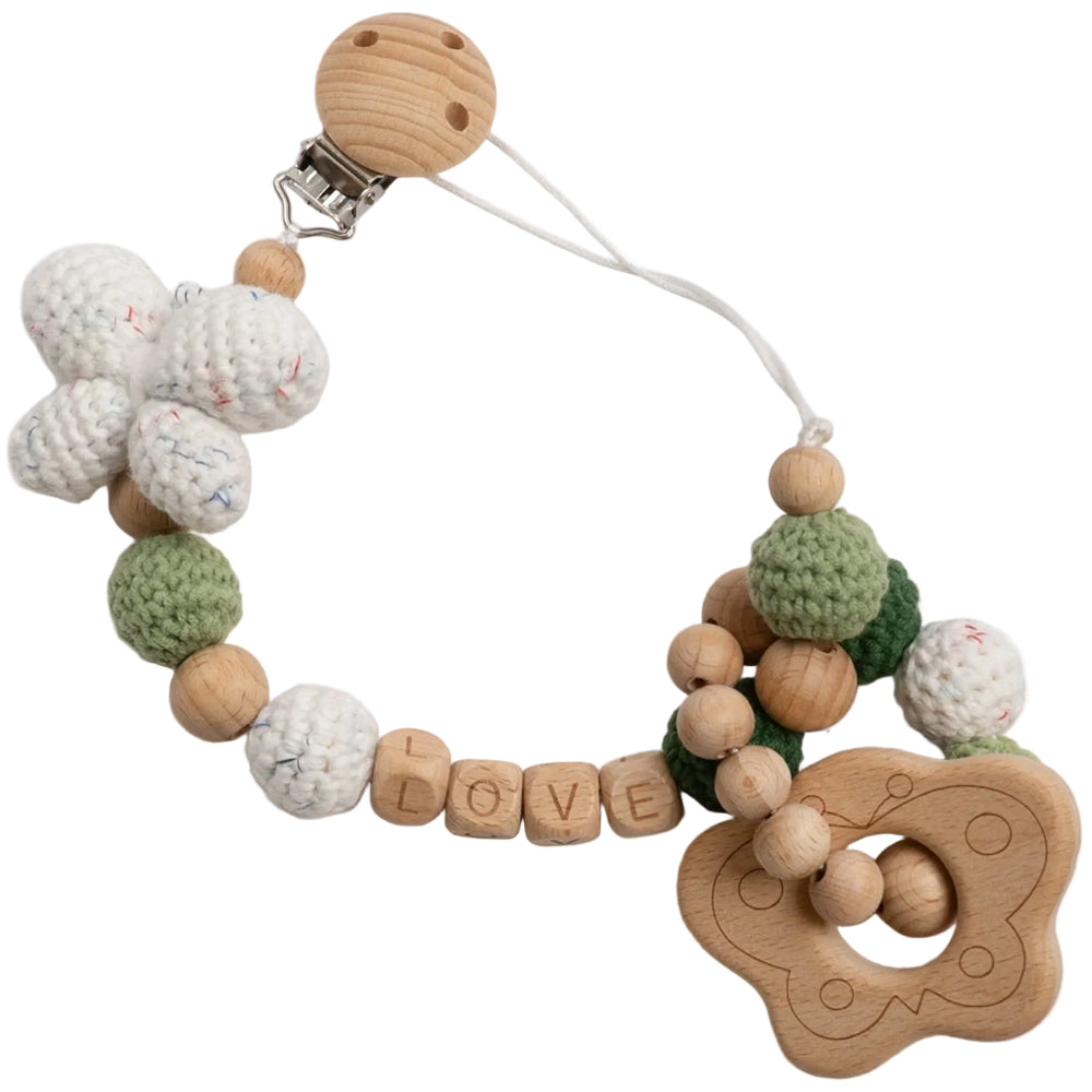 Sugarboo Wooden/Crochet Teething Ring & Pacifier Clip