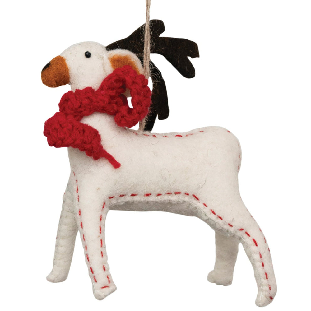 Handmade Felted Wool Reindeer Ornament - 6.5"
