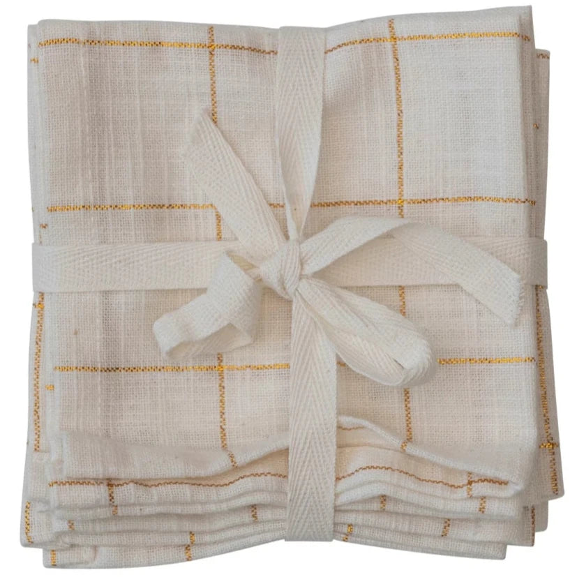 Gold Grid Cotton Cocktail Napkins - 4 pc.