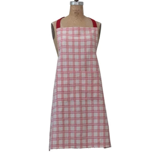 Cotton Dobby Pocketed Apron (Red & White Plaid)