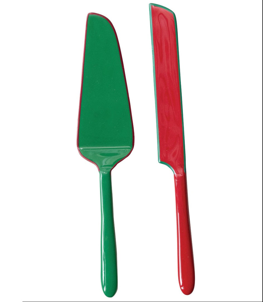 Red & Green Enameled Stainless Steel Cake Knife & Server Set - 2 pc.