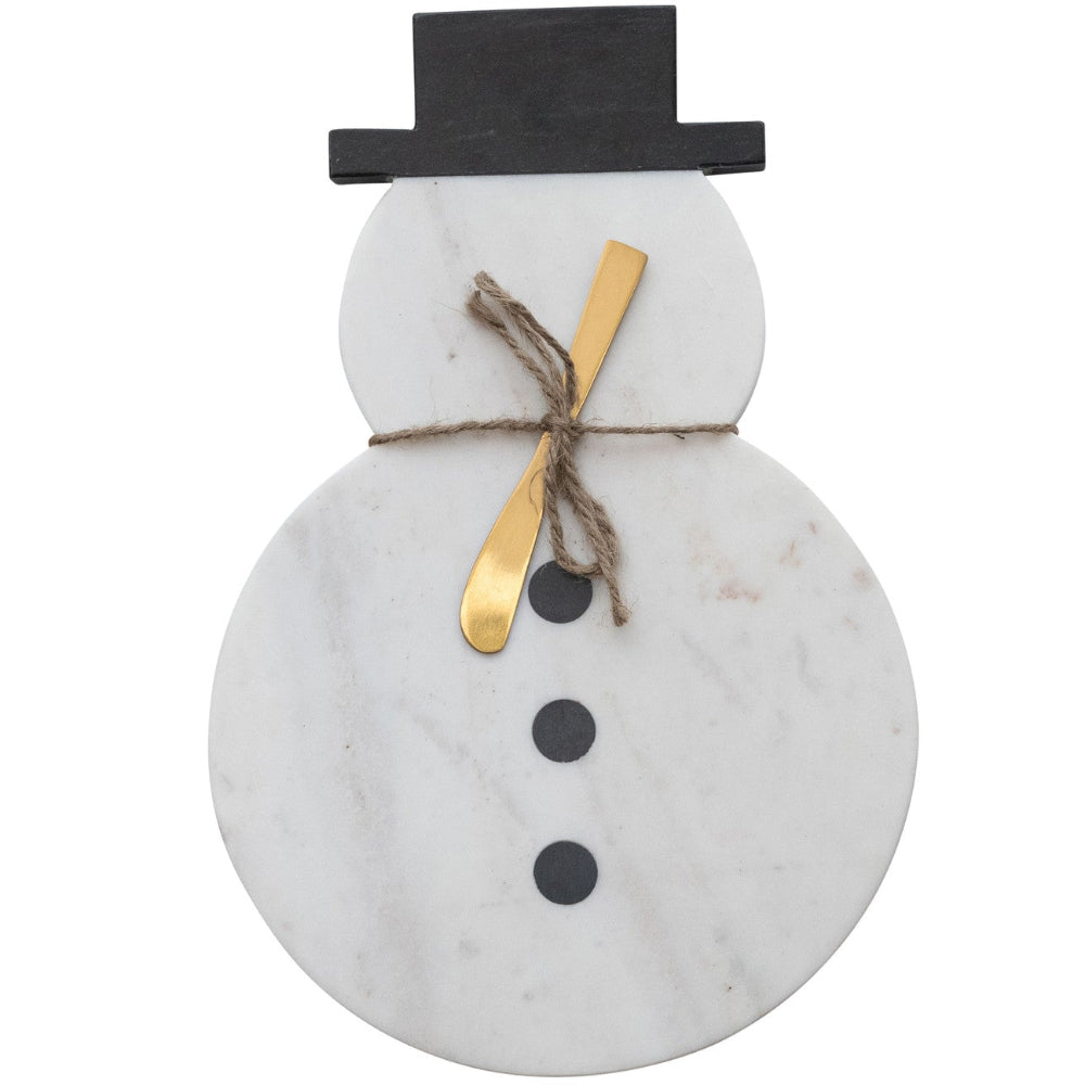 Snowman-Shaped Marble Charcuterie Board w/ Canape Knife - 9.5" x 14.75"