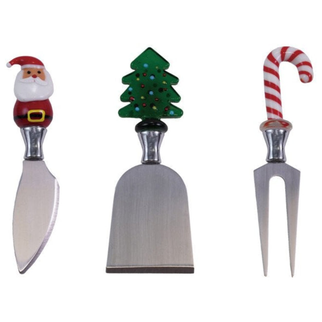 Glass Christmas Icon-Topped Stainless Steel Cheese Utensils - 3 pc.