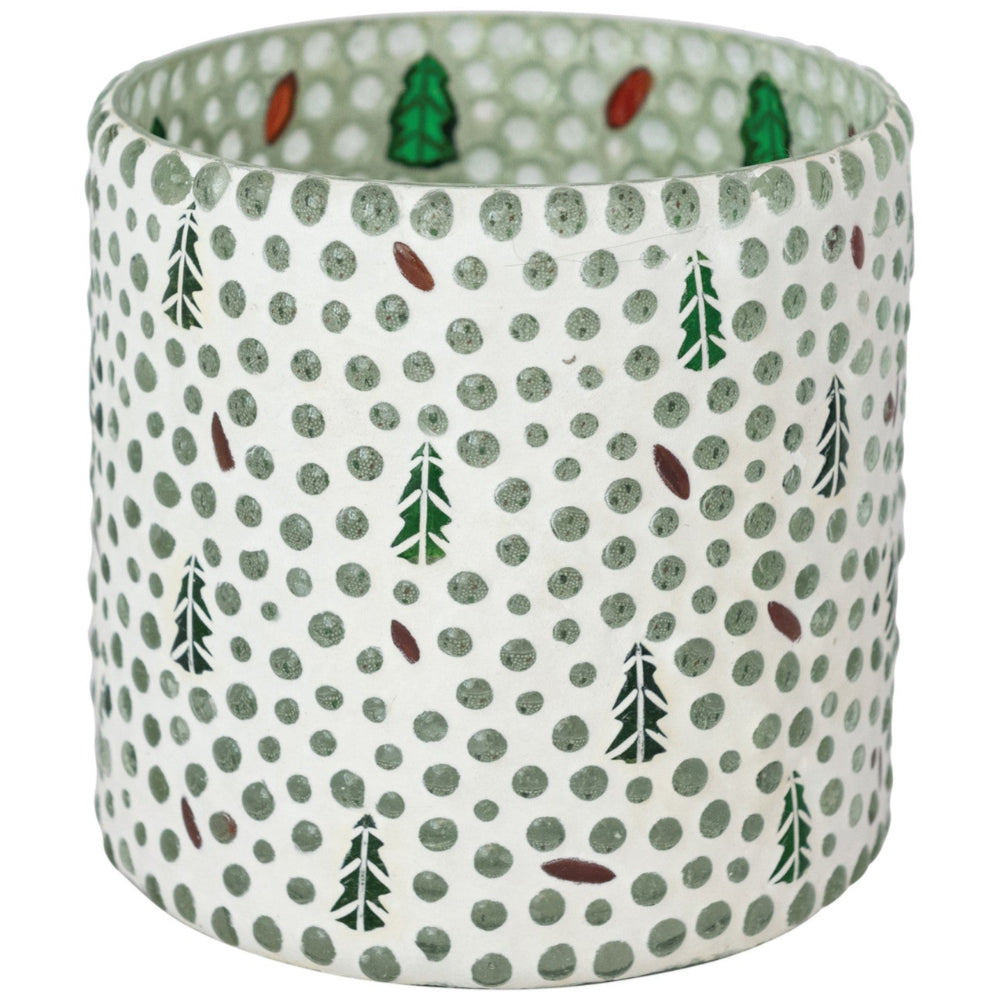 Glass Cylinder Christmas Tree Votive Candle Holder - 4.75"