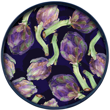 Artichoke Delight Lacquered Round Tray - 15"