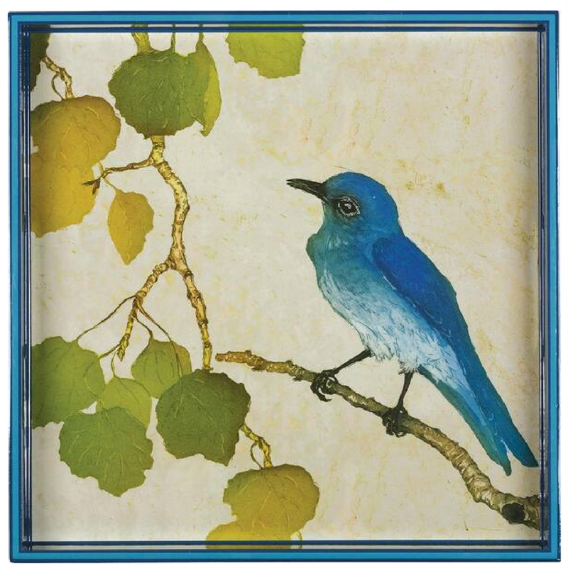 Lacquer Aspen Bluebird - 15" Square Decorative Tray
