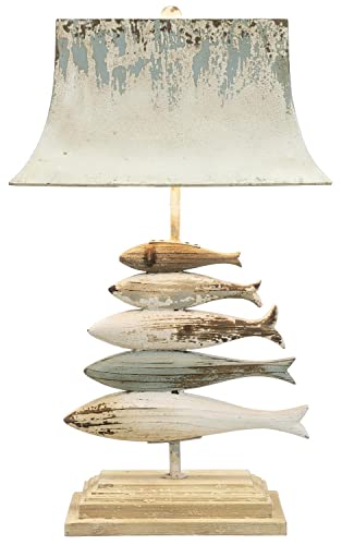Distressed Blue and Ivory Carved Fish Table Lamp