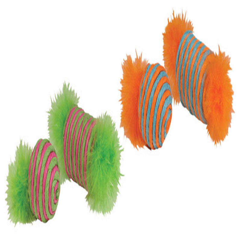 Raffia Spool and Ball With Feather Cat Toy, Large -2 Pack