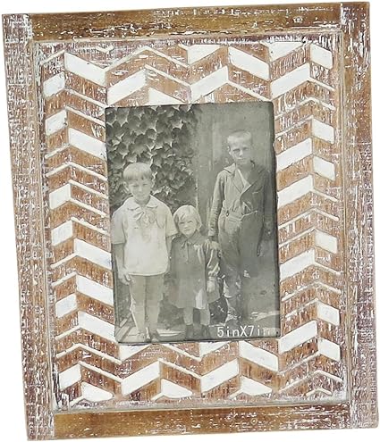 Patterned Natural Wood Whitewash Picture Frame