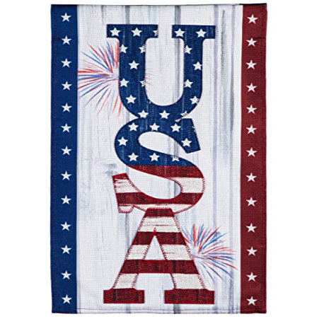 "USA" Fireworks Burlap Garden Flag - 12.5" x 18"