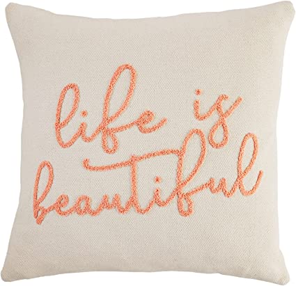 Mud Pie Color Sentiment Dhurrie Throw Pillow - "Life is Beautiful"