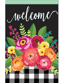 Floral Welcome Check House Linen Flag