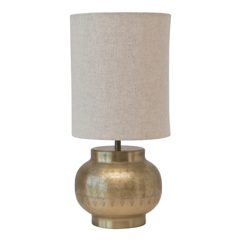 Table Lamp with Engraved Pattern and Linen Shade