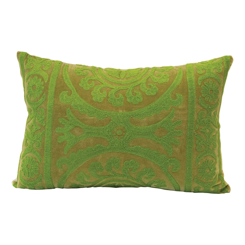 Cotton Velvet Lumbar Pillow with Embroidery