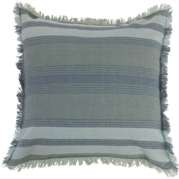 Coastal Blue/Gray Cotton Fringe Pillow - 18" x 18"