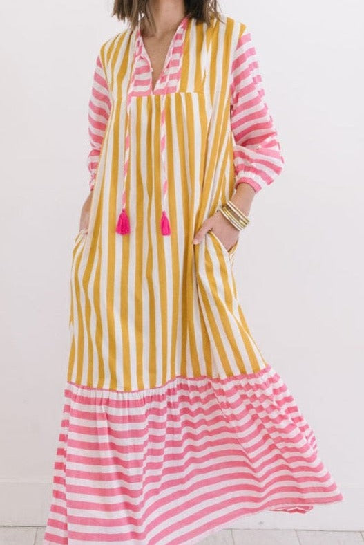 Mustard Stripe Copa Dress